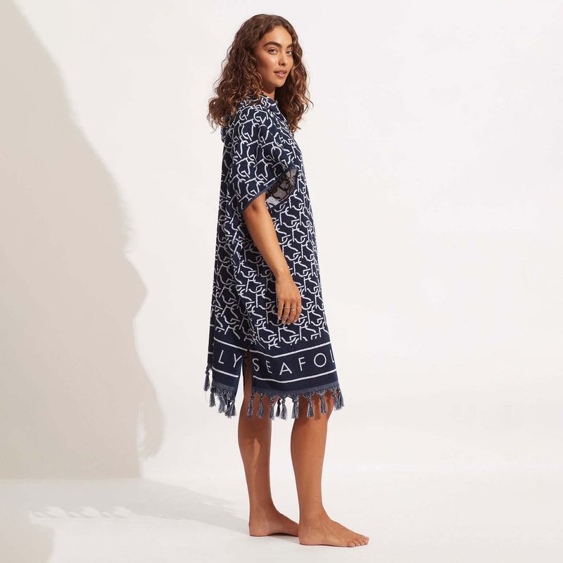 Seafolly FringeBenefits Towel Poncho True Navy